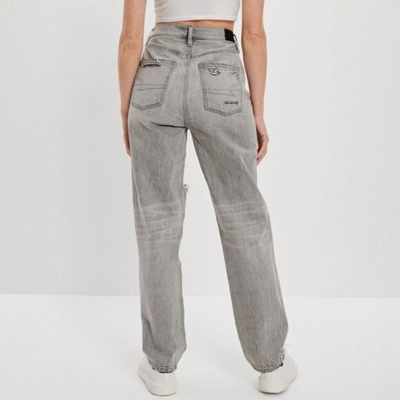 American Eagle Haze Gray Highest Rise '90s Boyfriend Ripped Denim Jeans - Picture 2 of 5
